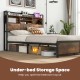 Full/Queen Size Bed Frame with 3-Tier Bookcase Headboard and Charging Station