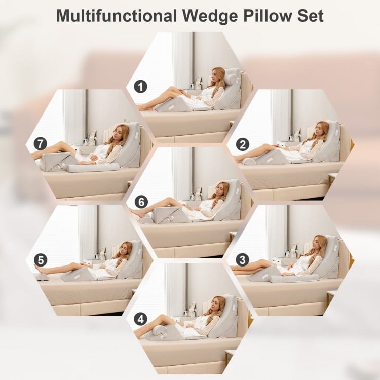 6 Pieces Bed Wedge Pillow Set for Neck Back and Leg Pain Relief