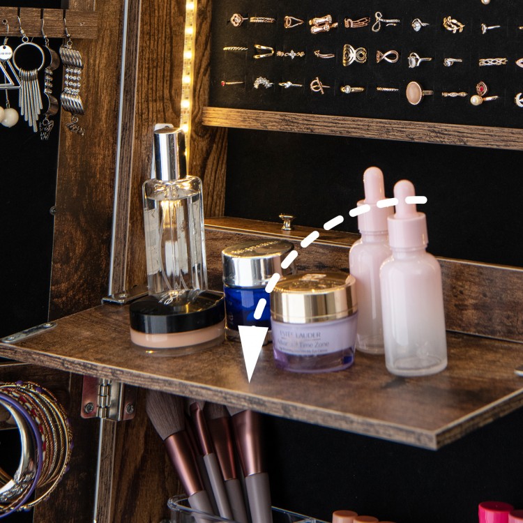 Lockable Freestanding Jewelry Organizer with Full-Length Frameless Mirror