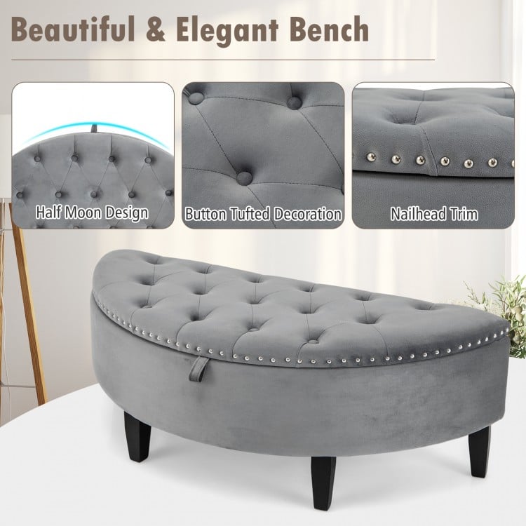 Half Moon Storage Bench with Rubber Wood Legs
