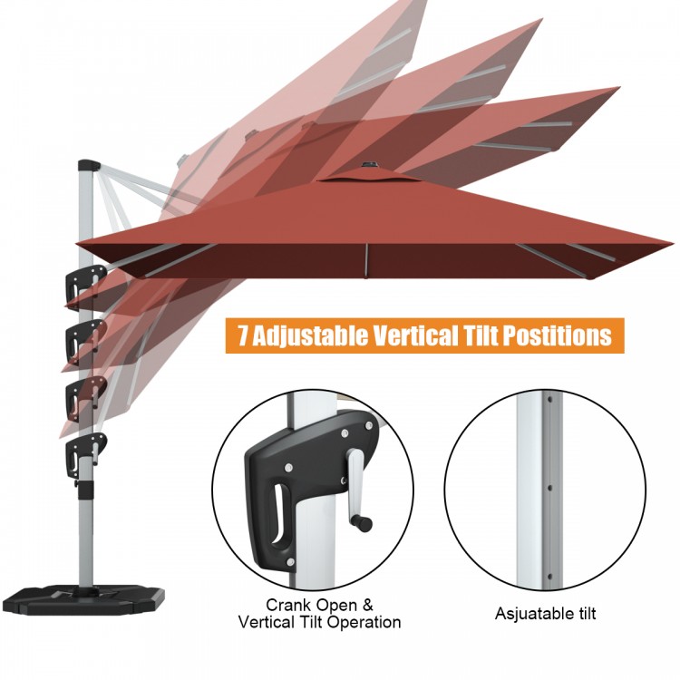 10 Feet 360° Tilt Aluminum Square Patio Umbrella without Weight Base