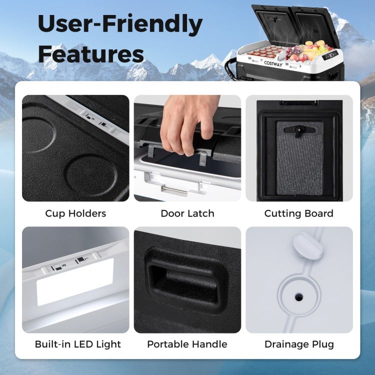 Dual Zone 12V 42QT Car Refrigerator with Wheels