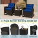 3-Piece Patio Rattan Roker Chairs with Tempered Glass Table and Soft Cushions