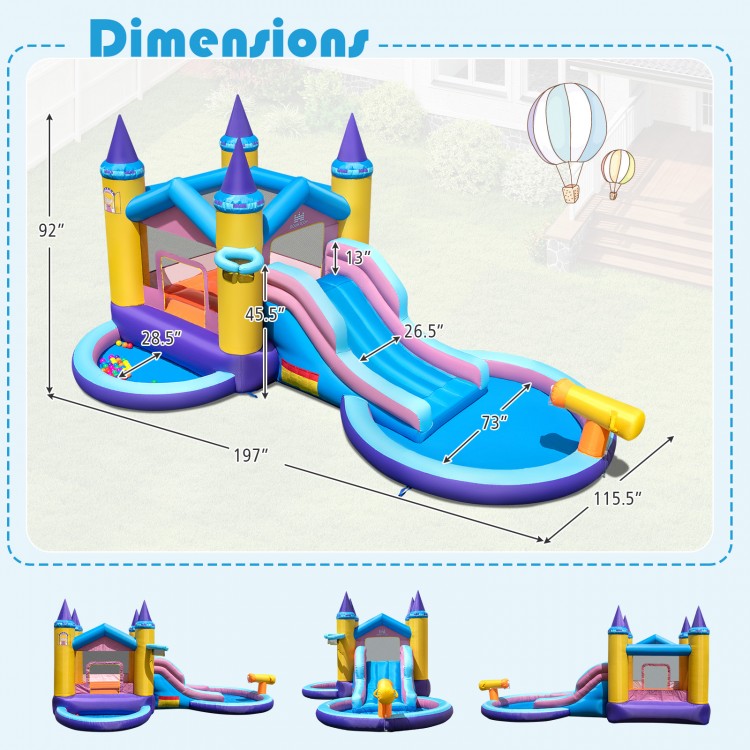 6-in-1 Inflatable Kids Water Park with 678W Blower