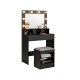 Vanity Table Set with Cushioned Stool and Lighted Mirror
