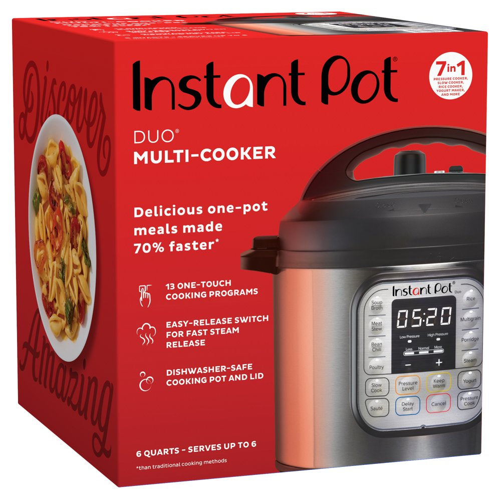 Instant Pot Duo 6 Qt Electric Pressure Cooker 7-In-1 with Easy-Release Steam Switch