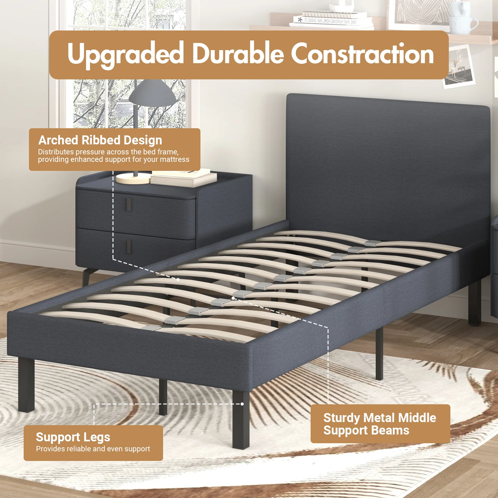 Bed Frame Single Size Mattress Base Upholstered