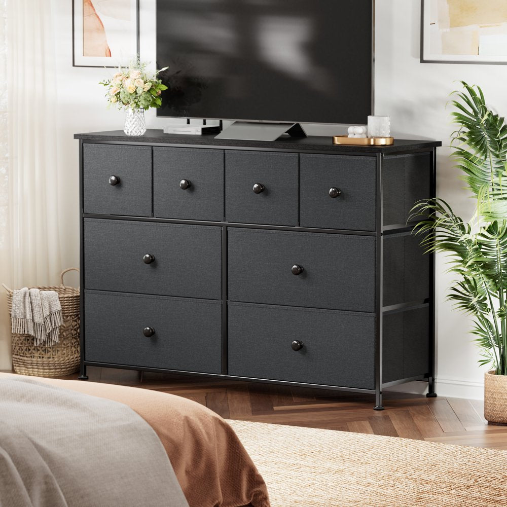 REAHOME 8 Drawer Dresser, Sturdy Steel Frame, Waterproof Top, Fabric Drawers, Bedroom Storage Chest, Dark Gray
