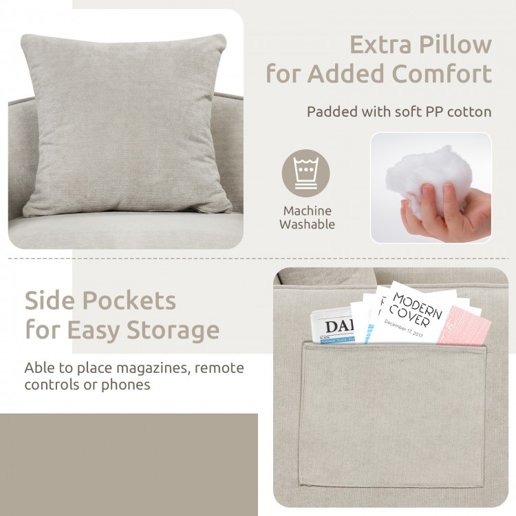 Chenille Velvet Accent Chair with Storage Pockets