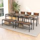Industrial Style Rectangular Kitchen Table with Bench and Chairs