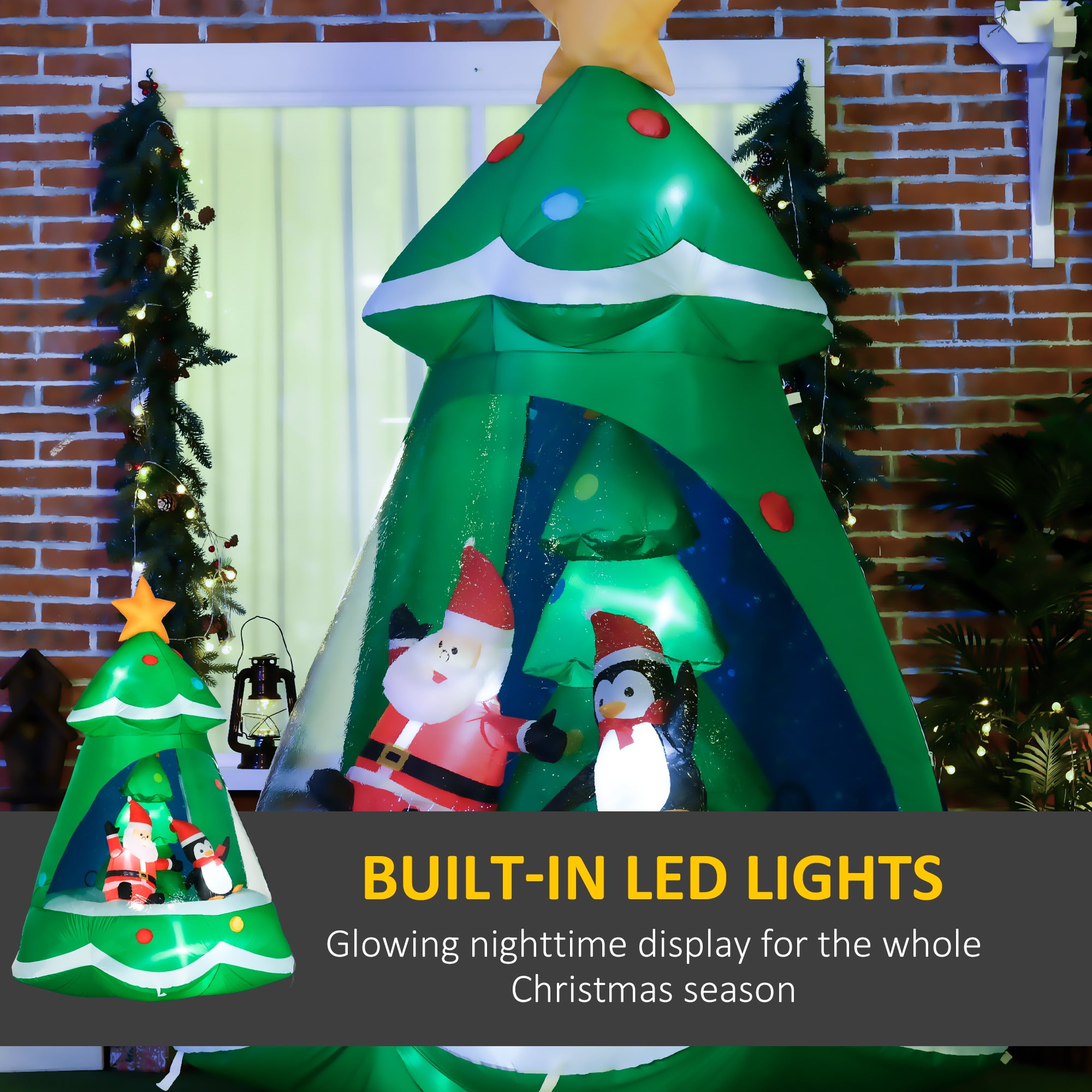 HOMCOM 7FT Inflatable Christmas Tree with Santa & Penguin, LED Lights, Outdoor Holiday Decor