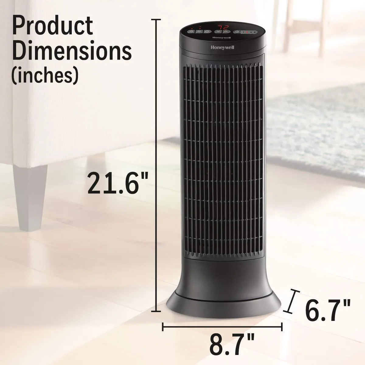 Digital Ceramic Tower Heater, 750-1500W, Programmable Thermostat, Black