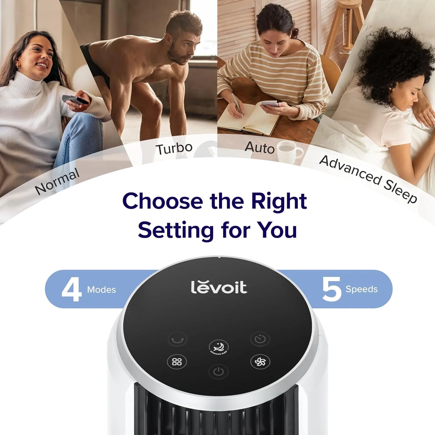 LEVOIT Tower Fan for Bedroom, Standing Fan with 28dB Quiet for Sleep, Remoter, 12H Timer, 25ft/s Velocity, 5 Speeds, 4 Modes, 90° Oscillation for Home, Office, Indoor, Bladeless 36 inch, White