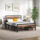 Full/Queen Industrial Bed Frame with Rustic Headboard and Footboard