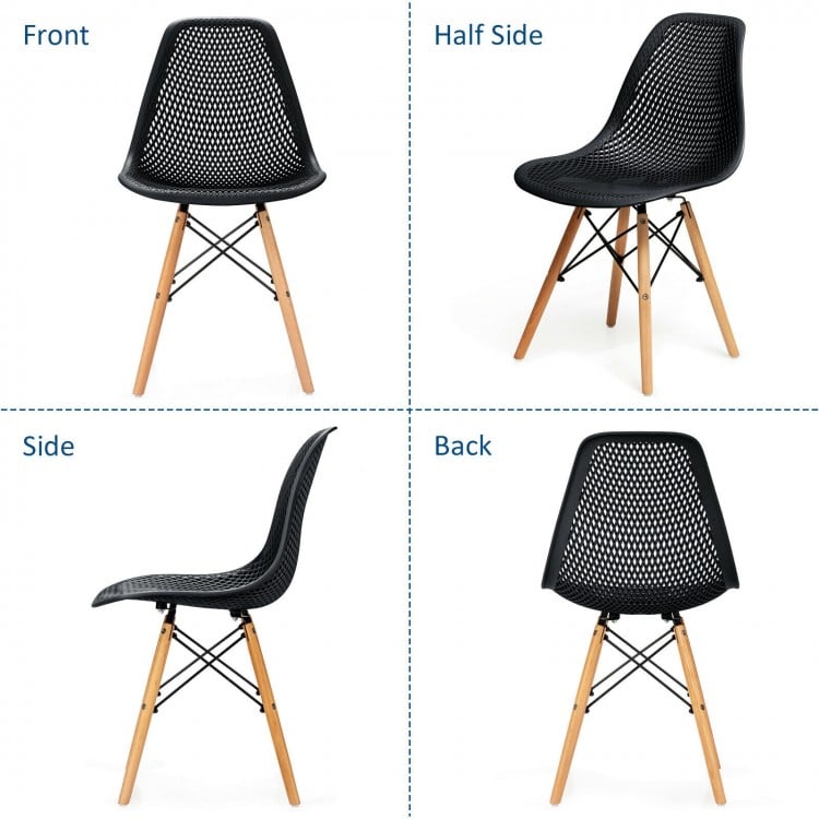 4 Pieces Modern Plastic Hollow Chair Set with Wood Leg