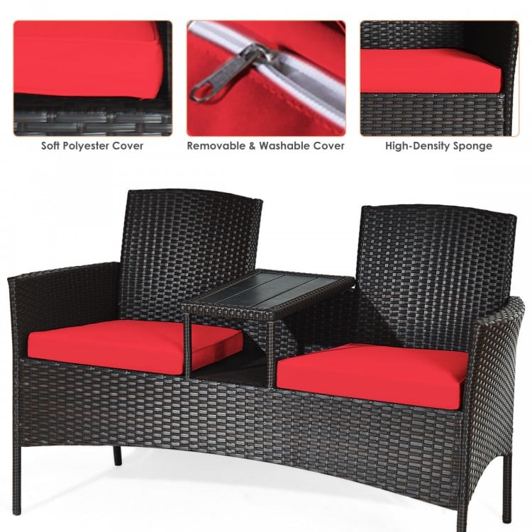Wicker Patio Conversation Furniture Set with Removable Cushions and Table