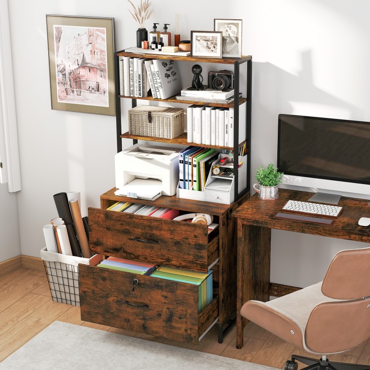 Letter Size Lateral File Cabinet with Lock and Bookshelf
