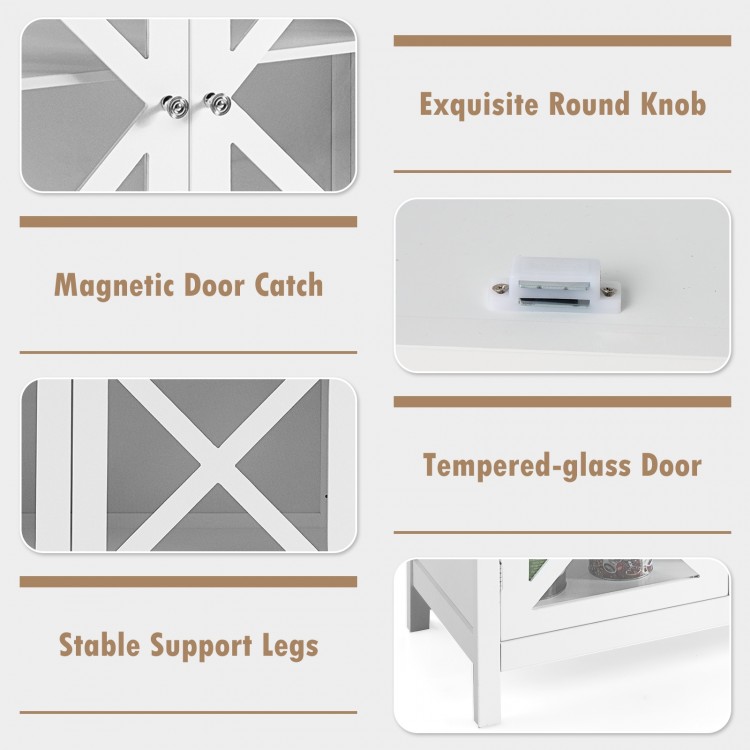 Buffet Cabinet with Tempered Glass Doors & Adjustable Shelves for Kitchen