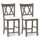 Bar Stools Set of 2 with Cross Back and Linen Fabric Upholstered Seat