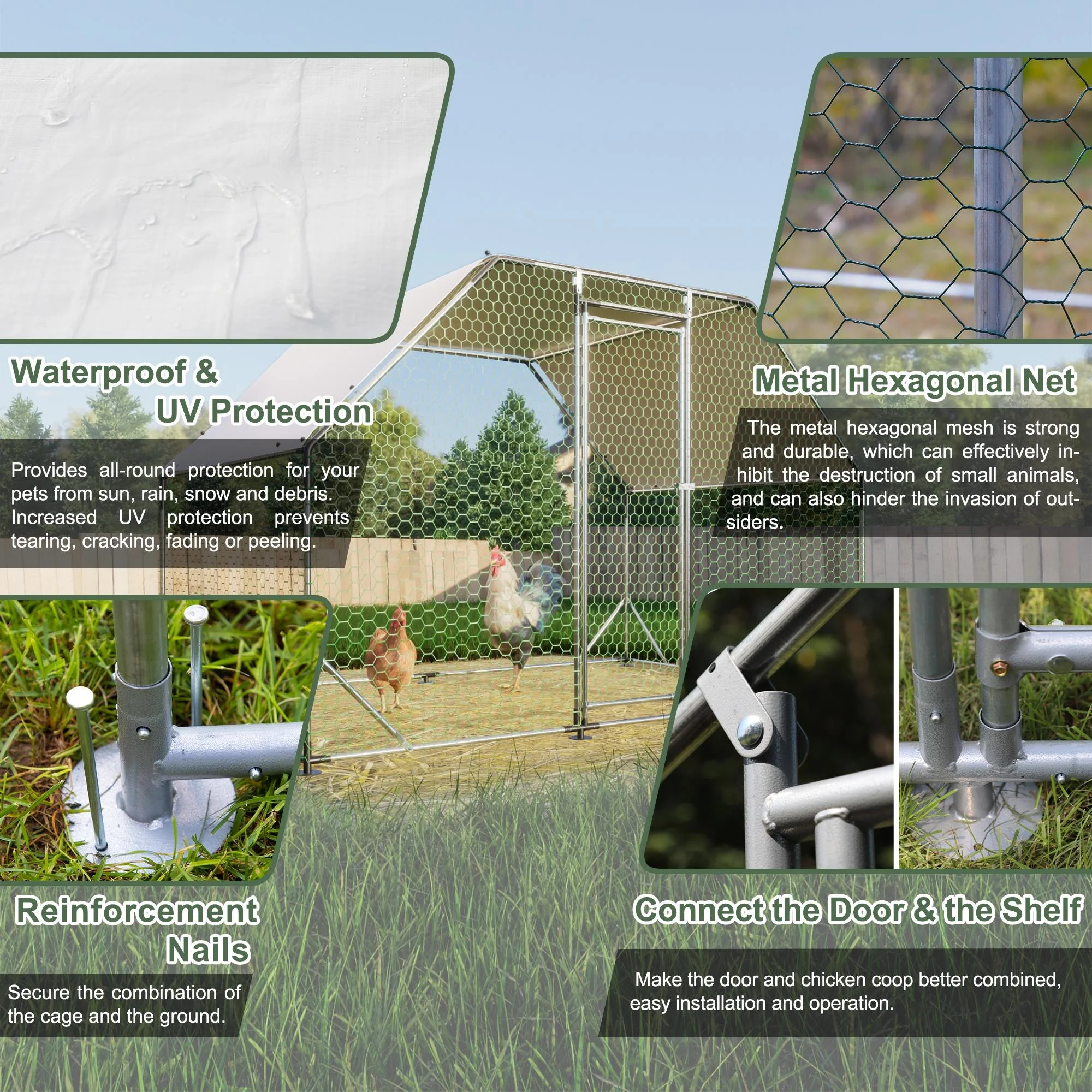 Seizeen Large Walk-in Chicken Coop, Weatherproof & Sturdy Metal Hen House for 6-8 Chickens, 10FT with Easy Access & Versatile Use