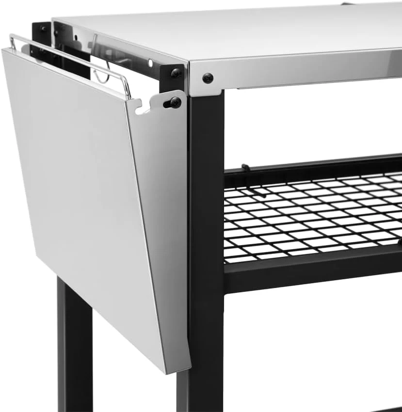 Stainless Steel Outdoor Grill Cart & Pizza Oven Stand with Wheels, Foldable Side Table, Spice Rack & Bottle Opener