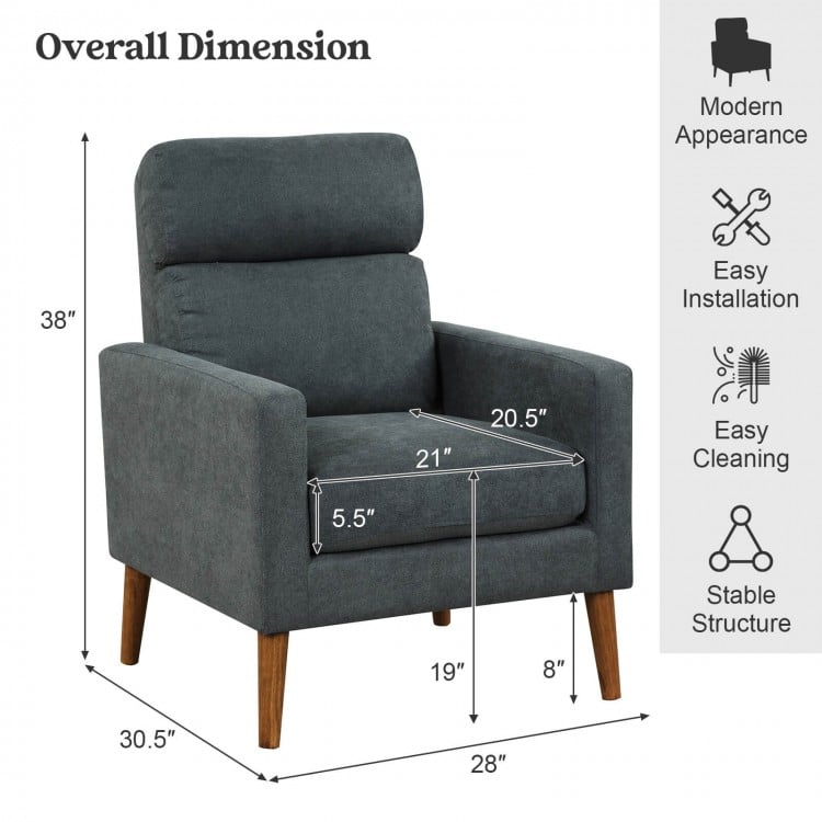 Lint Fabric Modern Accent Chair with Solid Wood Legs