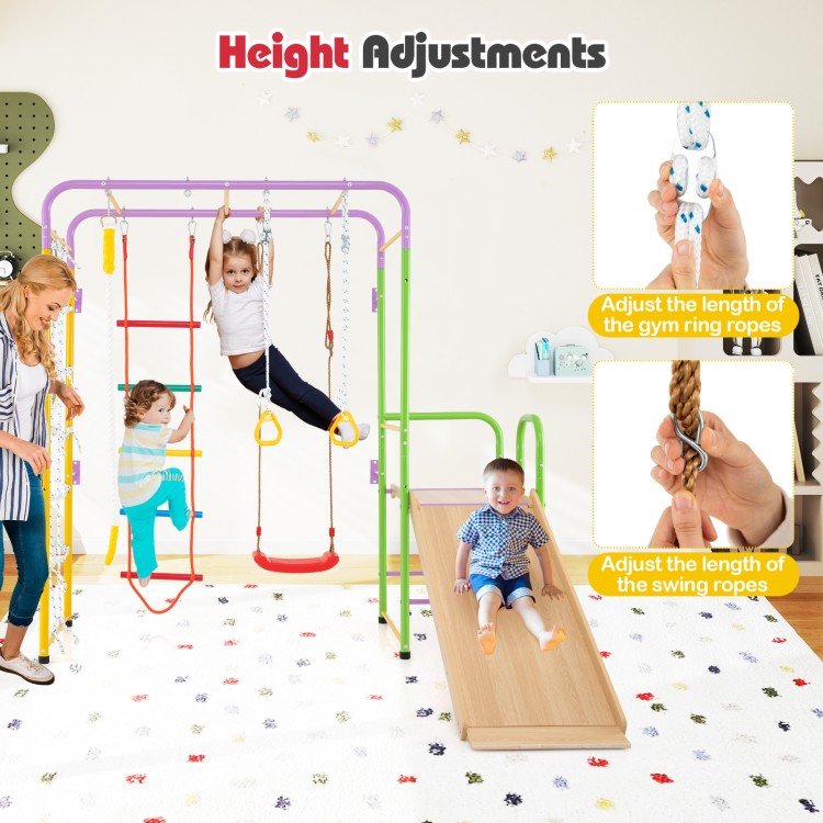 Metal Indoor Jungle Gym 8-in-1 Climbing Playset with Monkey Bars