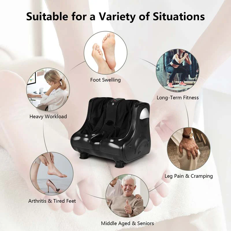 Foot Calf Leg Massager Machine with Heat, Electric Foot Massager, Shiatsu Rolling Vibration Deep Kneading Massage Therapy