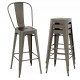 Set of 4 Bar Height Chairs Stackable Metal Bar Stools with Removable Backrest