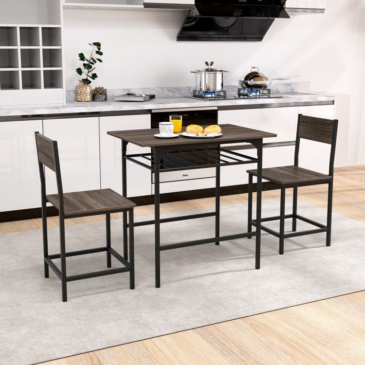 Dining Table Set with Metal Frame and Storage Rack