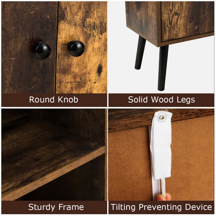 2-Tier Retro Bookcase Bookshelf with 3 Compartments