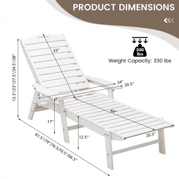 Weatherproof Patio Lounge Chair with Adjustable Back and Cup Holder