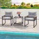 3 Pieces Patio Furniture Set with 2 Tier Coffee Table and Soft Seat Cushions