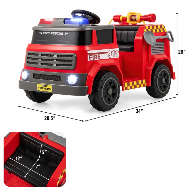 12V Ride on Fire Truck Powered Car with Water Gun and Interphone