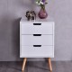 White Wood Side End Table Nightstand W/3 Drawers Mid-Century Accent
