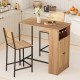 3-Piece Bar Table and Chairs Set with Storage Shelves and Footrests