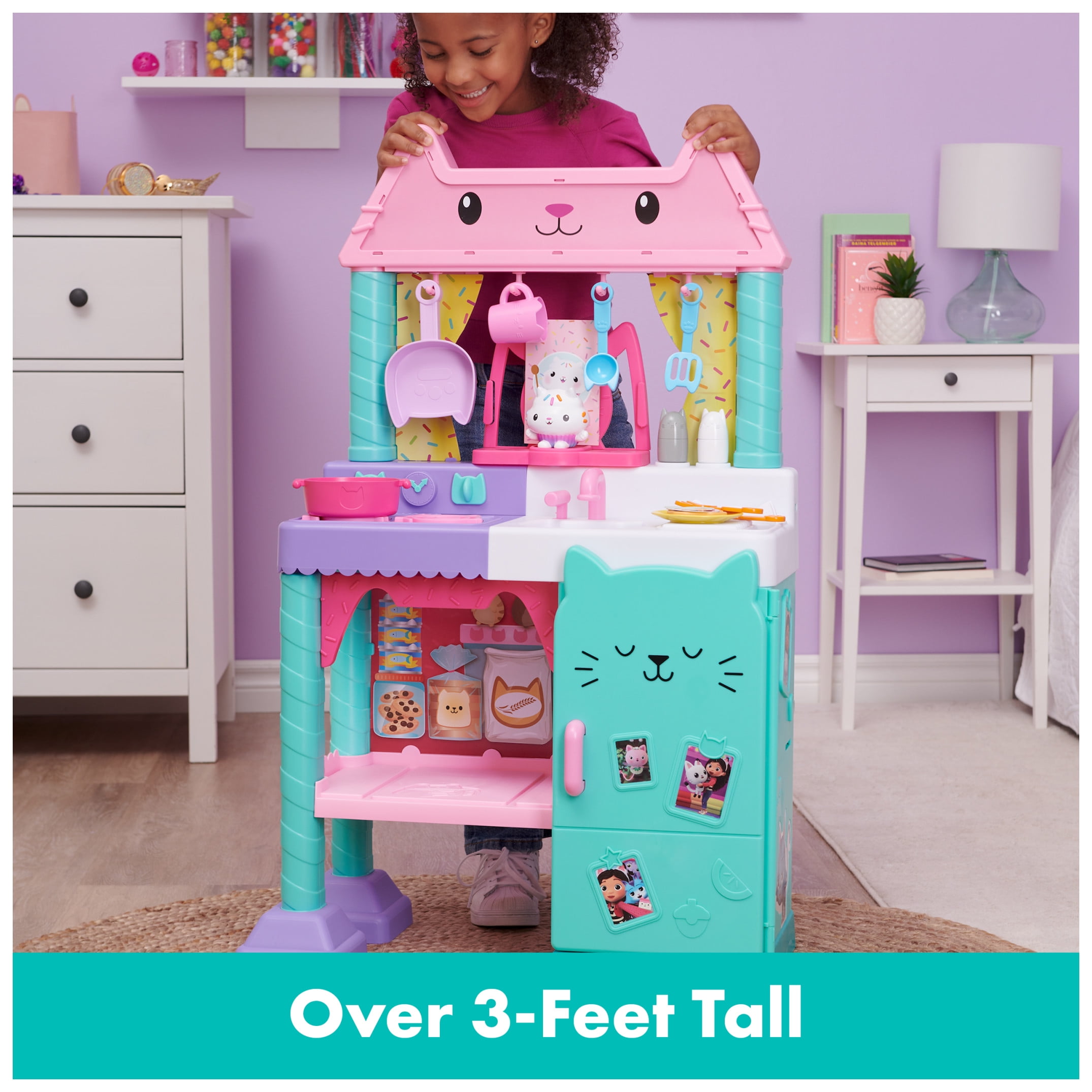 Gabby’s Dollhouse Cakey Cat Kitchen Set for Kids, 3ft Tall Play Kitchen with Sounds & Accessories