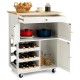 Kitchen Cart with Rubber Wood Top 3 Tier Wine Racks 2 Cabinets