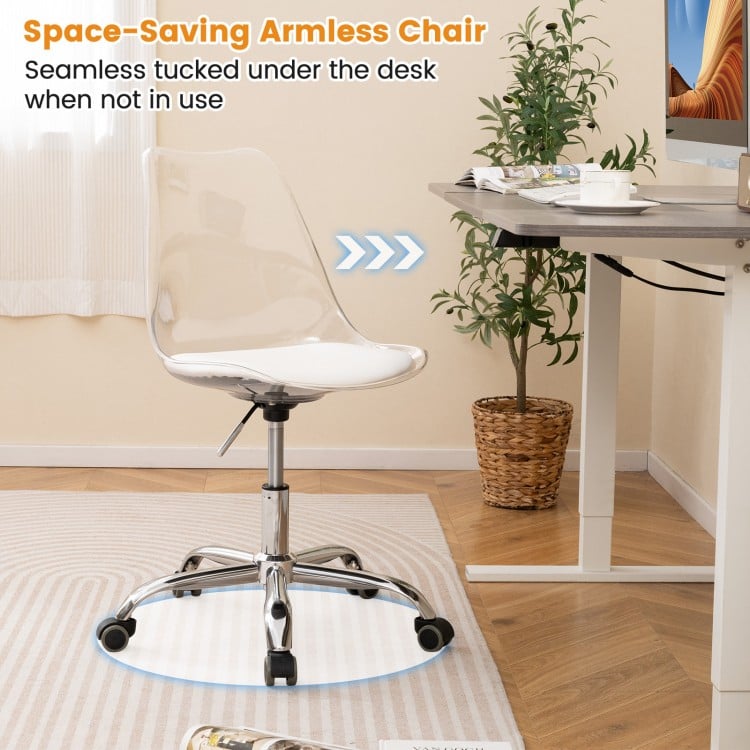 Armless Rolling Office Chair with Swivel Seat and PU Leather Cushion