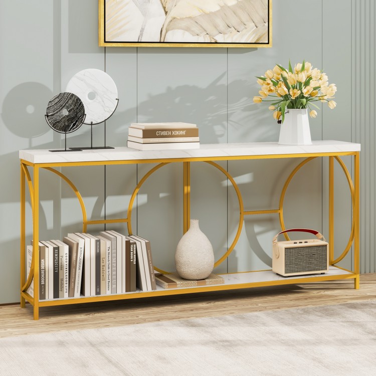 2-Tier Faux Marble Top Console Table with Storage Shelf