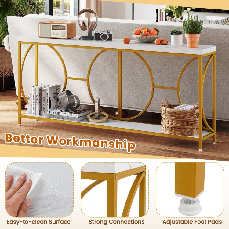 2-Tier Faux Marble Top Console Table with Storage Shelf