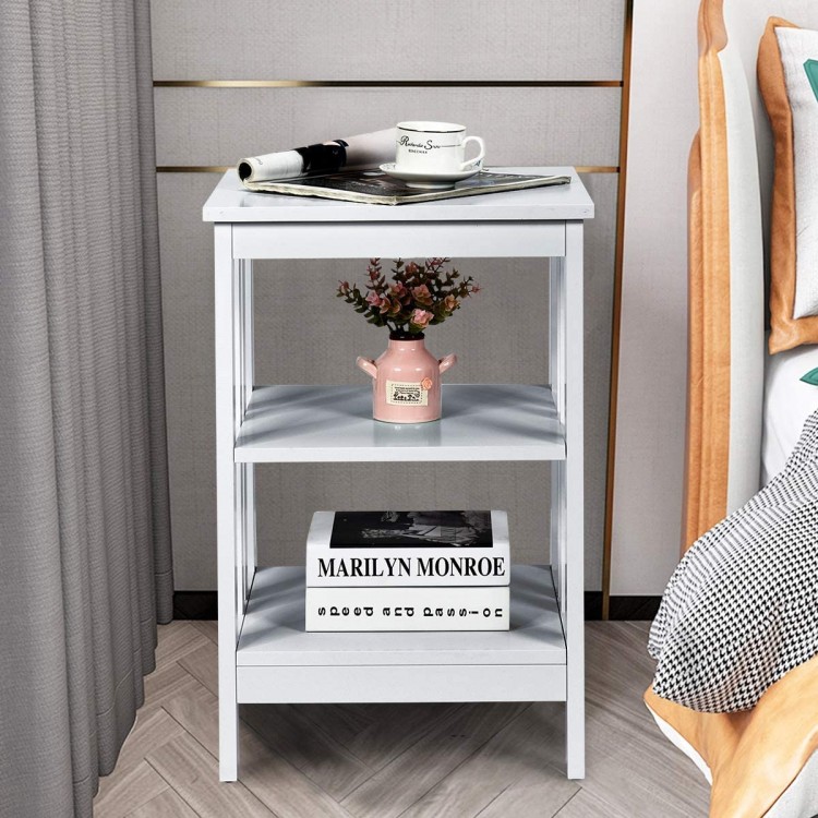3-Tier Nightstand Set of 2 with Reinforced Bars and Stable Structure