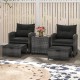 5 Piece Patio Rattan Furniture with 2 Ottomans and Tempered Glass Coffee Table
