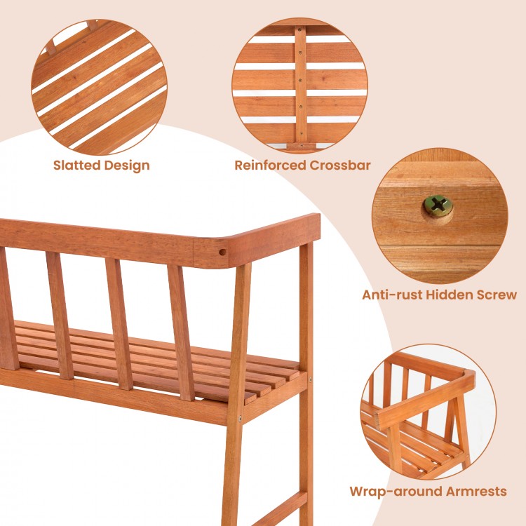 Outdoor Eucalyptus Wood Bench with Backrest and Armrests