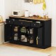 55 inch Large Buffet Sideboard Kitchen Storage Cabinet with 3 Drawers 2 See-through Doors Adjustable Shelves Wine Bar Table