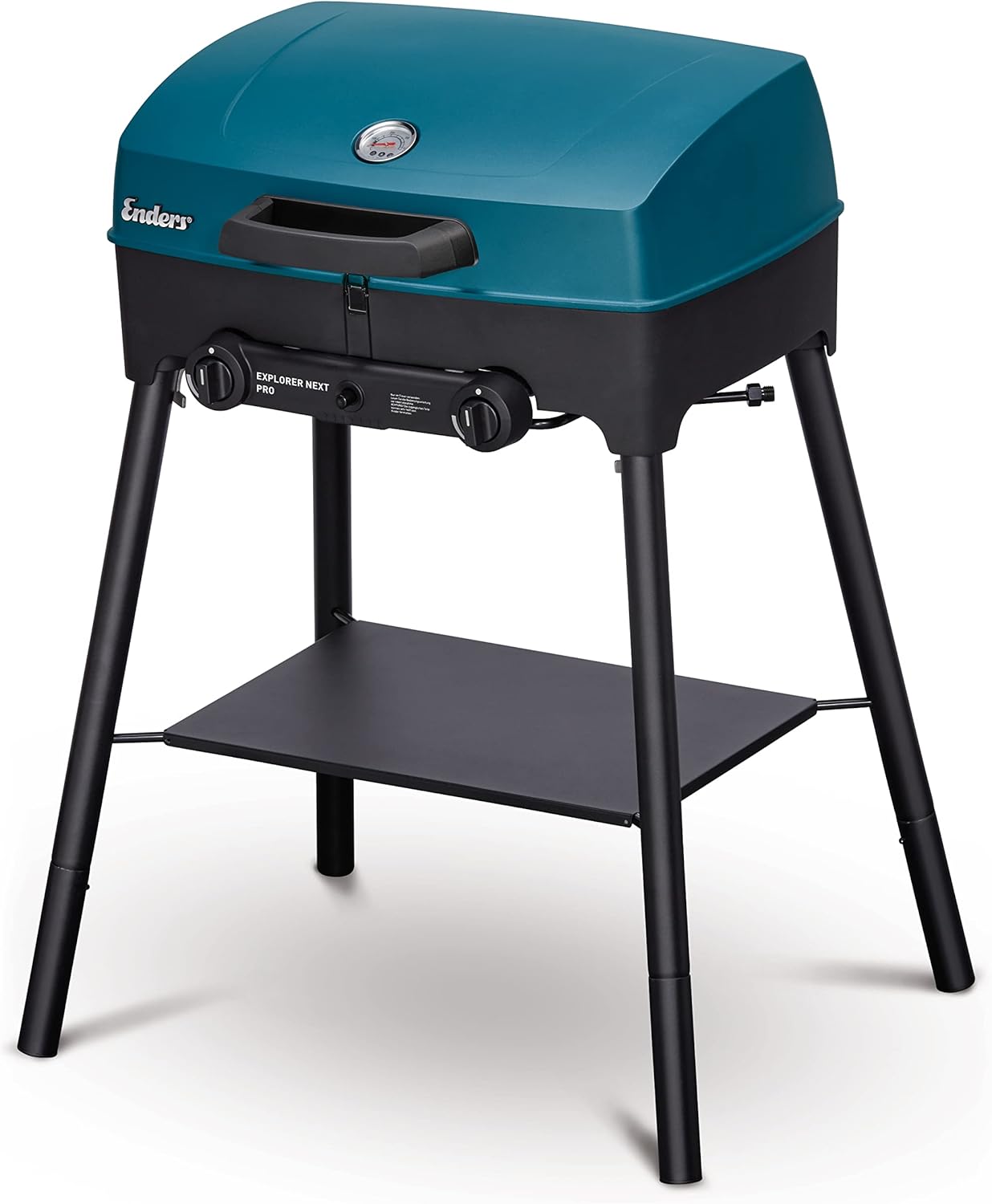 Enders Camping gasgrill Explorer II Pro, grill termometer, grill, madlavning, bagning funktion, 2 brændere rustfrit stål, lille balkon picnic grill, aluminium støbt grillkar #2108