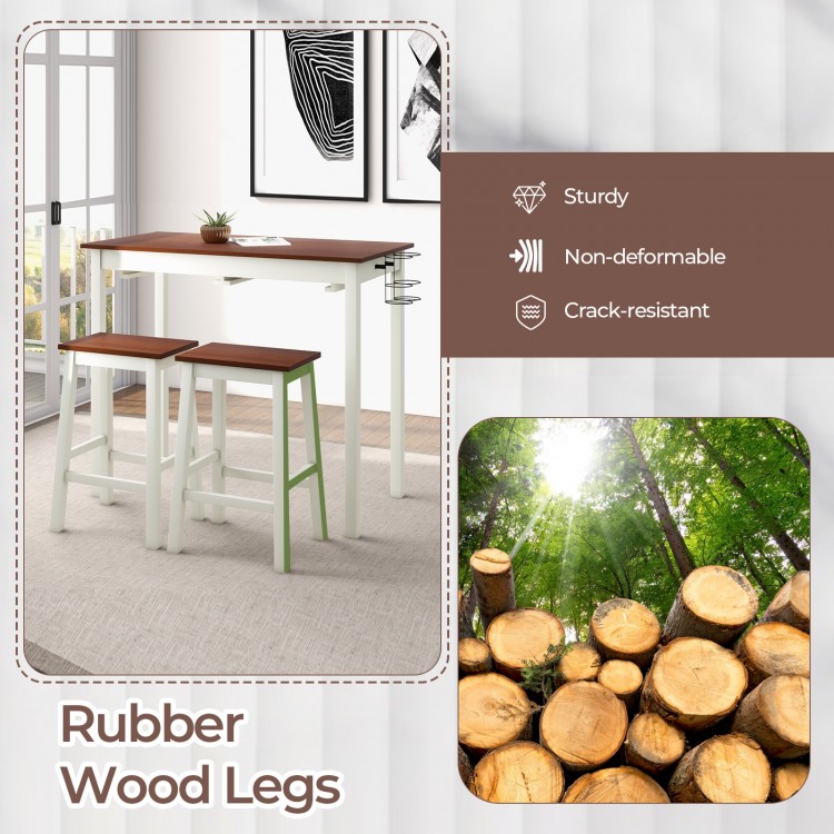 3-Piece Bar Table Set with 2 Wine Holders and Wooden Legs