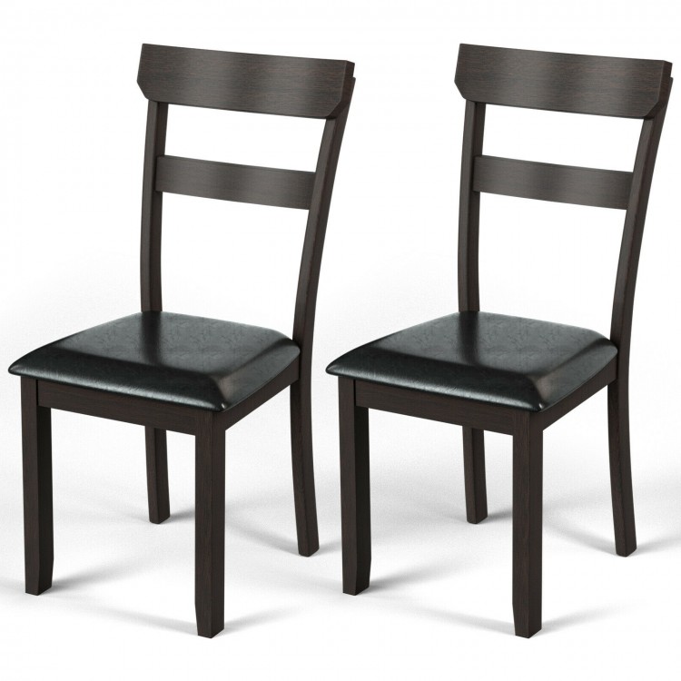 Set of 2 Dining Chairs With Rubber Wood Frame and Upholstered Faux Leather Seat