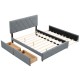 Queen Upholstered Platform Bed with Trundle and 2 Drawers No Box Spring Needed Noise Free
