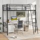 Twin Metal Loft Bed Frame with Ladder and Metal Slats Support